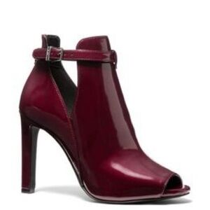 Michael Michael Kors Lawson Open Toe Bootie Patent Leather Merlot Size 10 NWOB